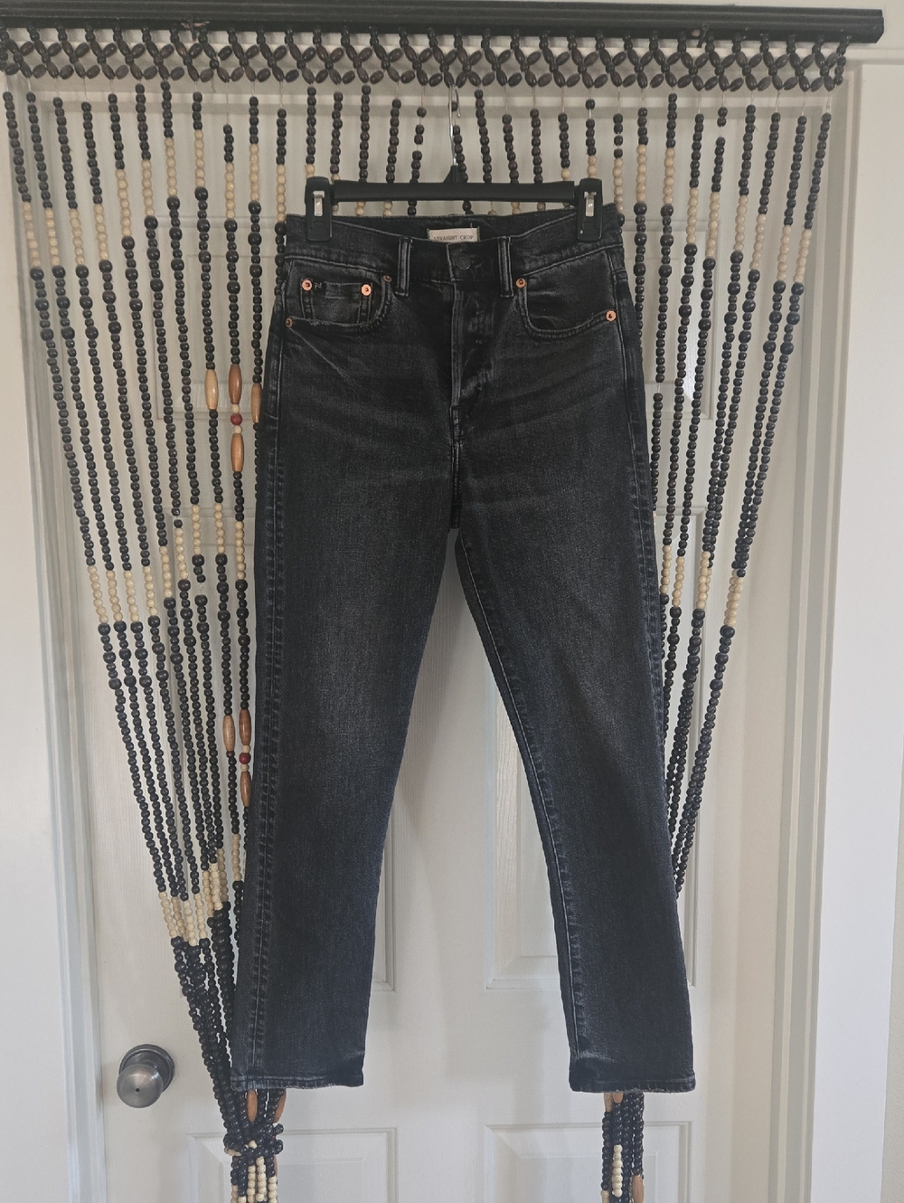 Black High-Rise American Eagle Premium Straight Crop Jeans